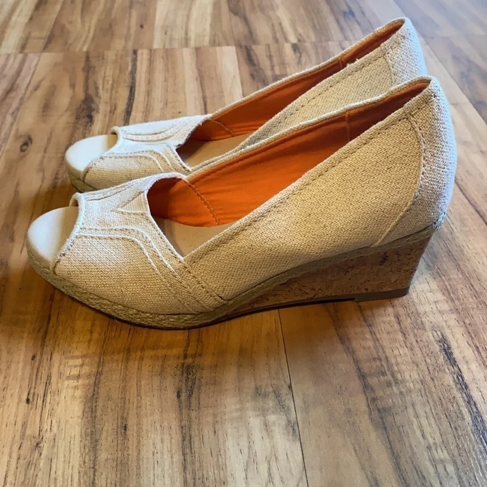 Sonoma cork wedges tan and shimmer gold open peep toe
